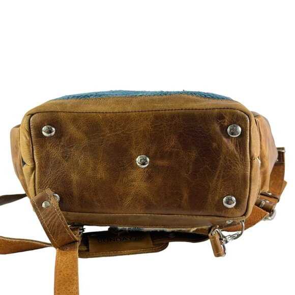 SUNDAY ISLE Multicolor Wool & Brown Leather Women's Satchel Shoulder Backpack - Picture 5 of 12